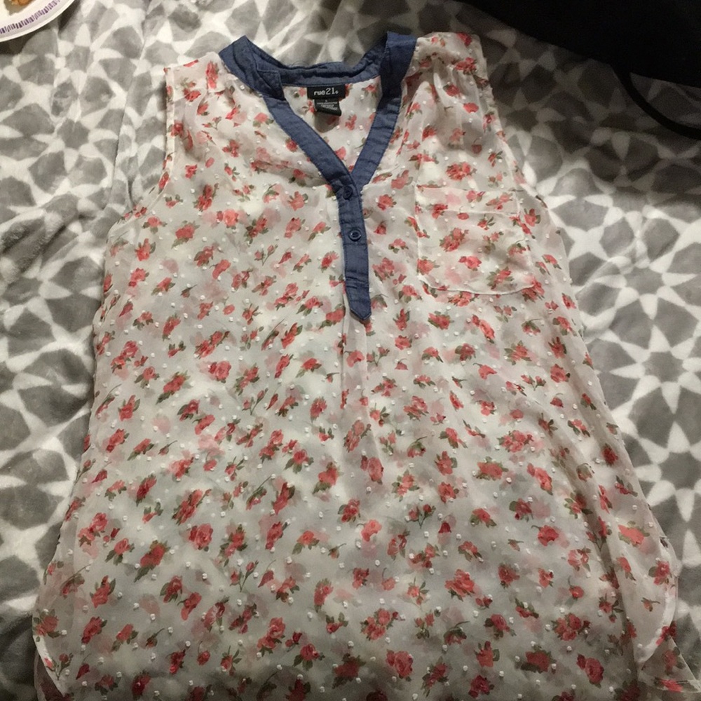 Floral top needs an under piece. Never wear it.